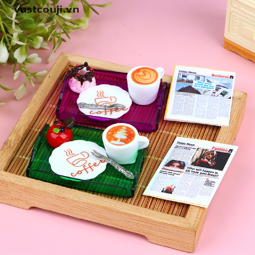 1set Dĩa Ăn Bánh / Cà Phê / Thức Ăn Trang Trí Nhà Búp Bê Thu Nhỏ 1: 12