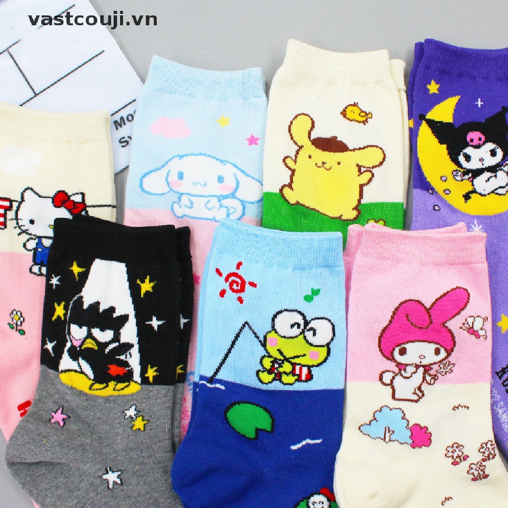 Vớ Cotton In Họa Tiết Hoạt Hình Kuromi Melody Cinnamoroll Đáng Yêu Phối Màu Phong Cách Harajuku