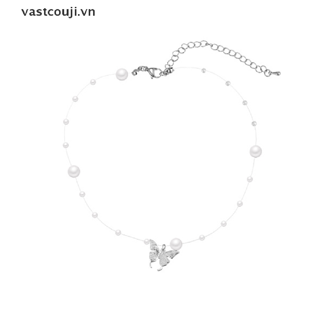 Vòng cổ Kim Loại Mặt Bướm Đính Ngọc Trai Thời Trang Cho Nữ