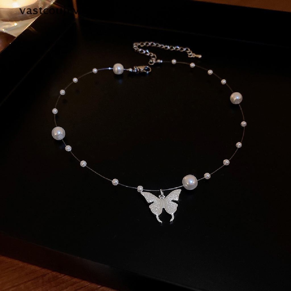 Vòng cổ Kim Loại Mặt Bướm Đính Ngọc Trai Thời Trang Cho Nữ