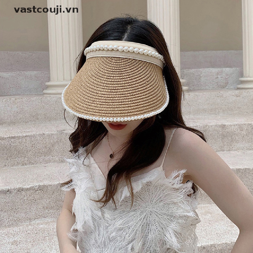 Mũ Lưỡi Trai Hở Chóp Đính Ngọc Trai Thời Trang Mùa Hè Cho Nữ
