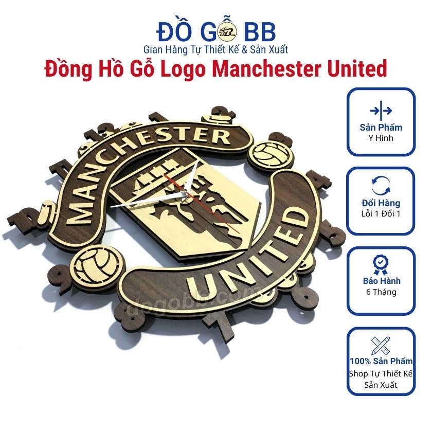 Đồng hồ logo MANCHESTER UNITED MU treo tường decor bóng đá bằng gỗ làm quà tặng sinh nhật nam bạn trai chồng, Đồ Gỗ BB