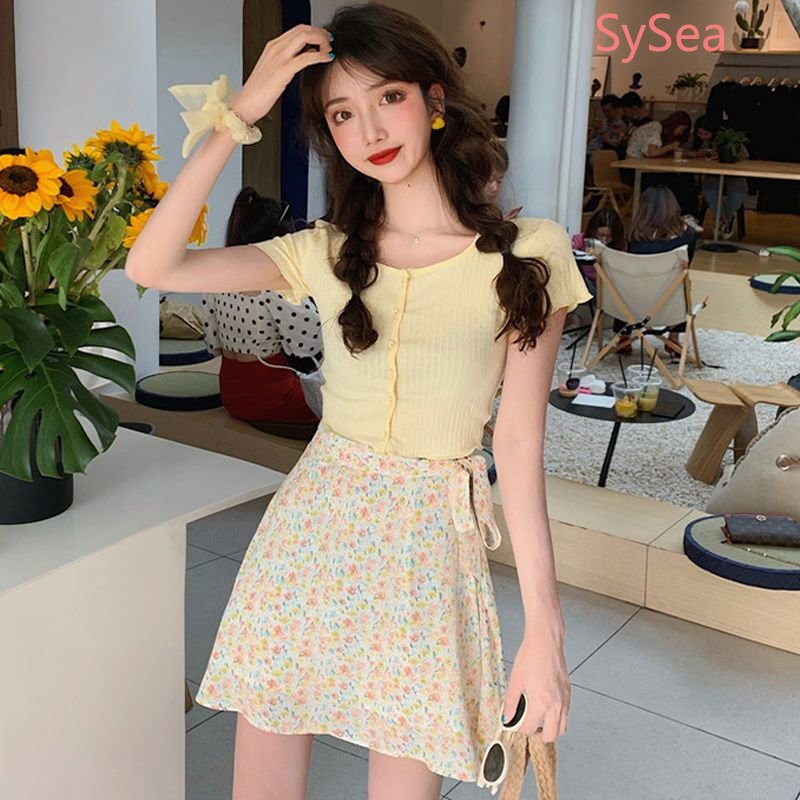 Bộ Áo Cardigan Ngắn Tay Dệt Kim Phối Ren + Chân Váy Thời Trang Mùa Hè Dành Cho Nữ