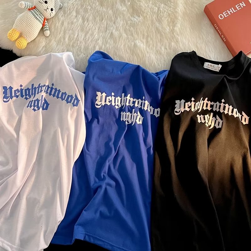 Áo Thun Ngắn Tay Cổ Tròn Dáng Rộng Phong Cách Đường Phố Cá Tính Cho Nam Nữ