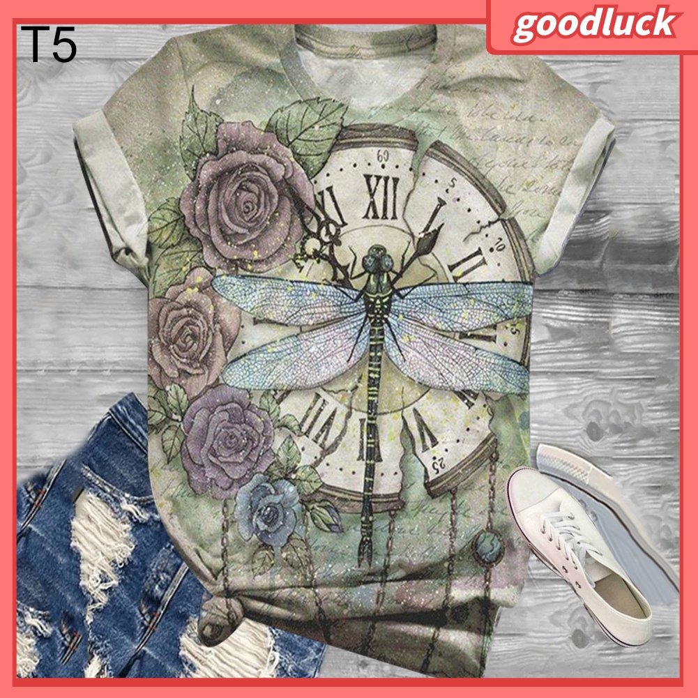 Áo Thun Tay Ngắn Cổ Tròn In Họa Tiết Bò Sữa / Đồng Hồ Hoa Thời Trang Mùa Hè Cho Nữ