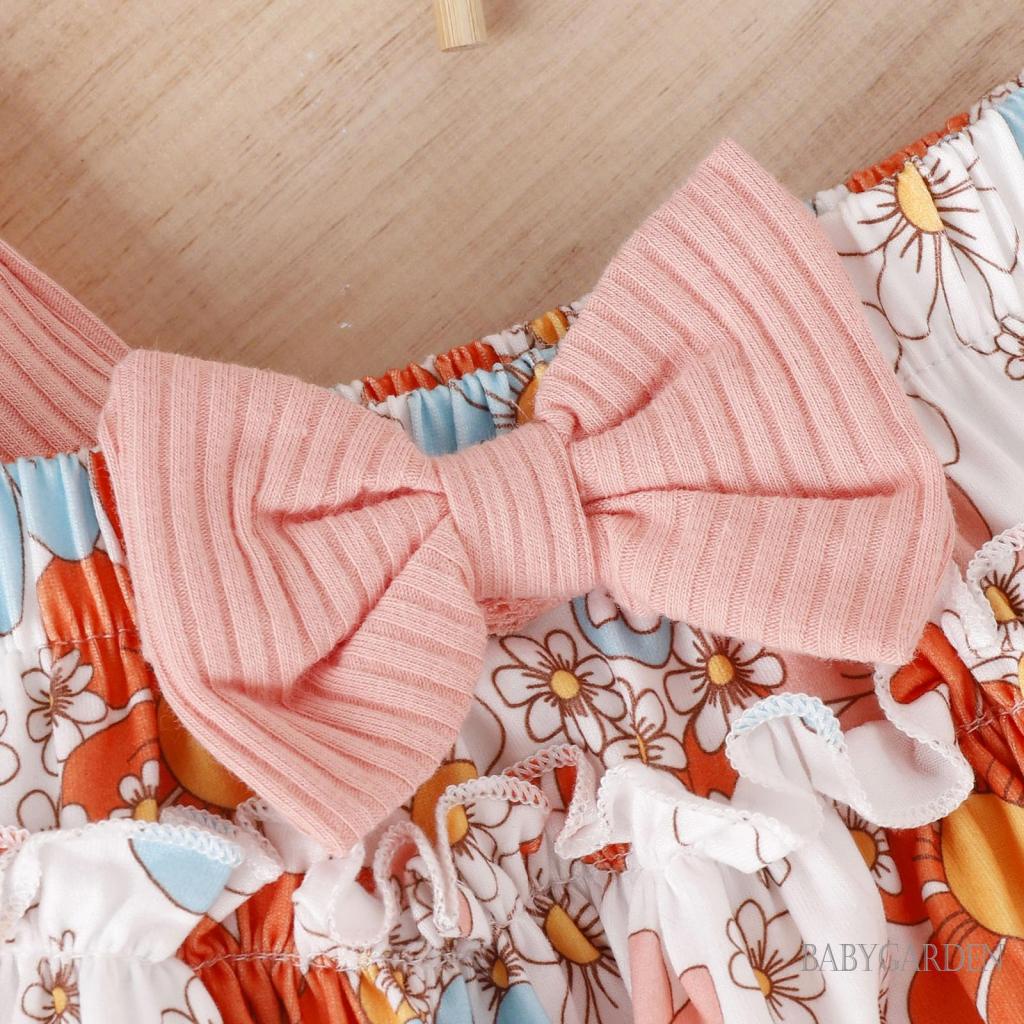 Set Áo Không Tay + Quần Short In Hoa + Băng Đô Cài Tóc Thời Trang Đường Phố Cho Bé Gái 0-18 Tháng Tuổi