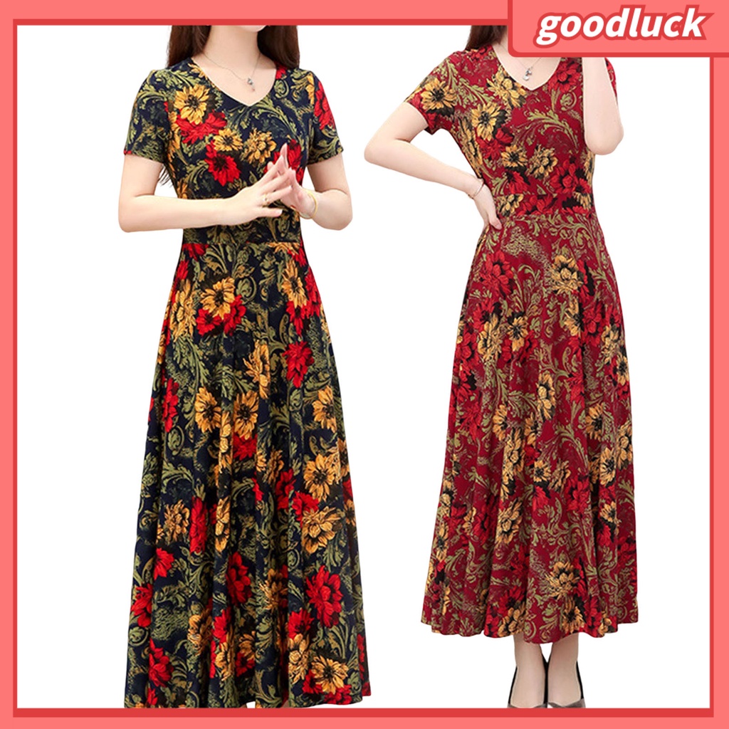 Đầm Maxi Tay Ngắn Cổ Chữ V Dáng Rộng In Họa Tiết Hoa Phong Cách Vintage Thời Trang Mùa Hè Cho Nữ