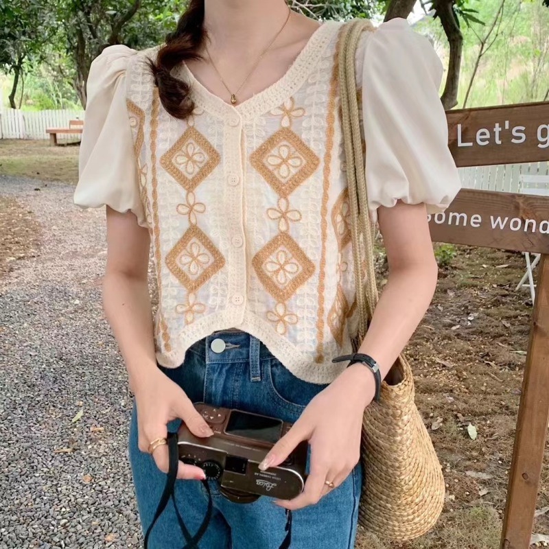 Nzn Áo Crop top Dệt Kim Khoét Lỗ Phối Màu Tương Phản Thời Trang Mùa Hè Mới Cho Nữ