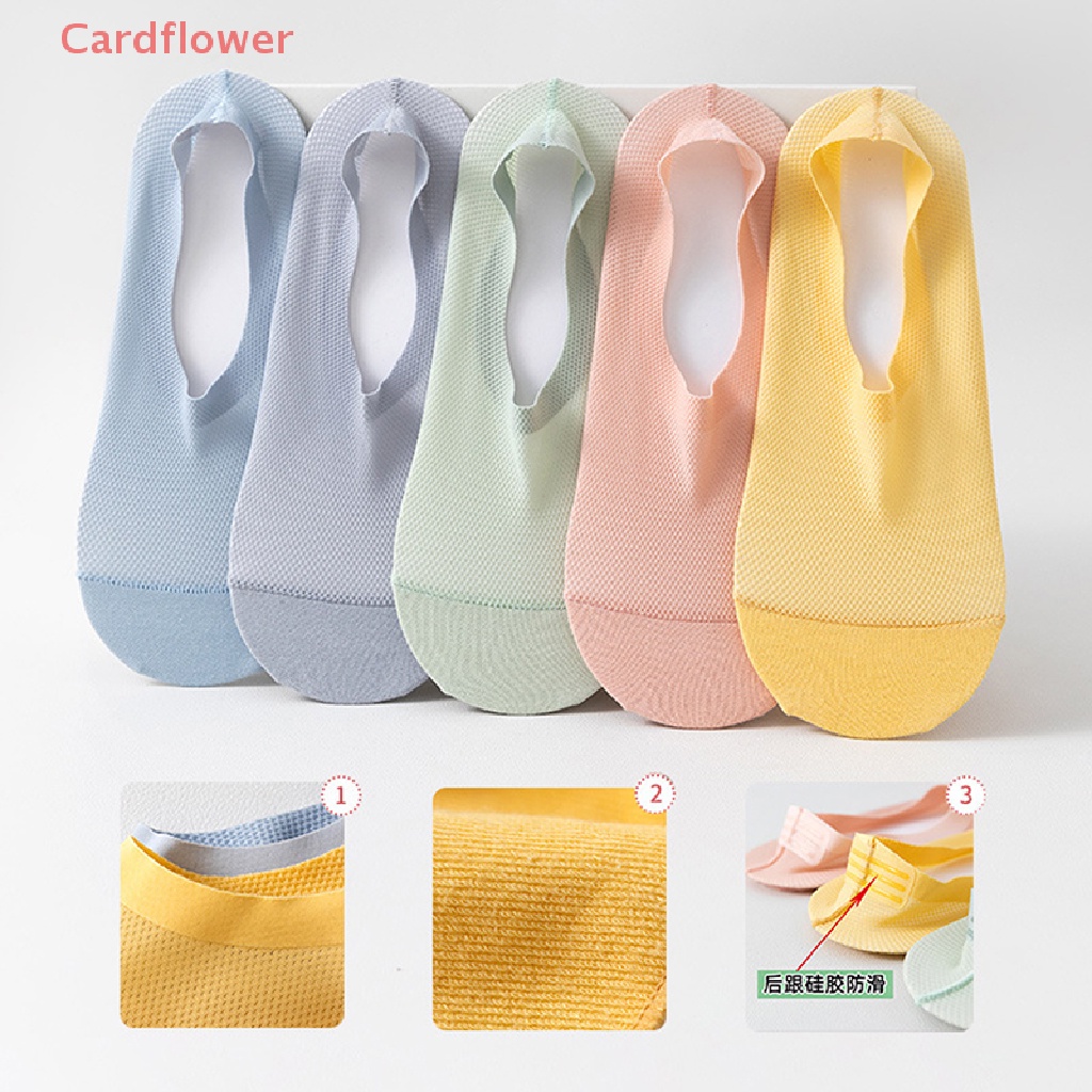 < Cardflower > Vớ Thuyền Phối Lưới Mỏng Cổ Thấp Vô Hình Màu Trơn Thoáng Khí Chống Trượt Mùa Hè Mới Cho Nữ