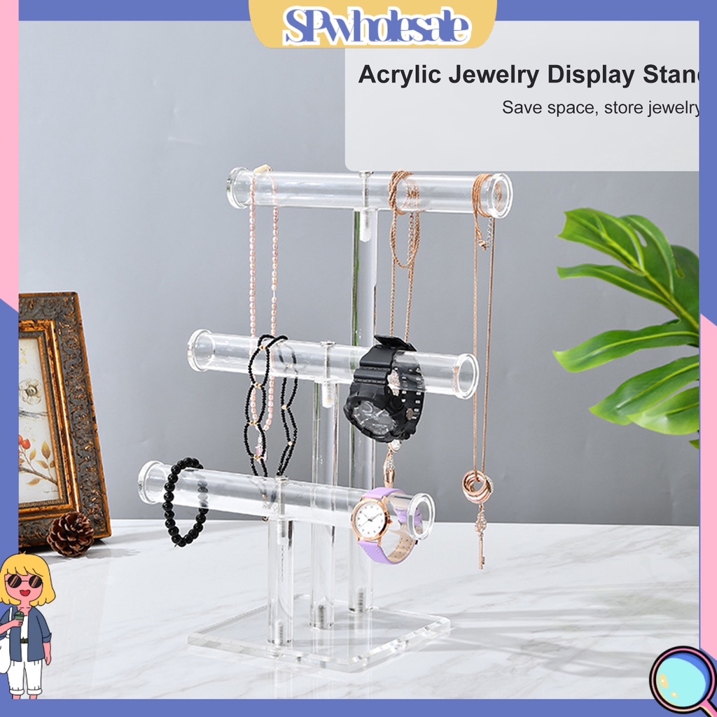 <SPwholesale> Giá Đỡ Trưng Bày Trang Sức / Đồng Hồ / Băng Đô Chữ T Bằng Acrylic Ổn Định Tiết Kiệm Không Gian