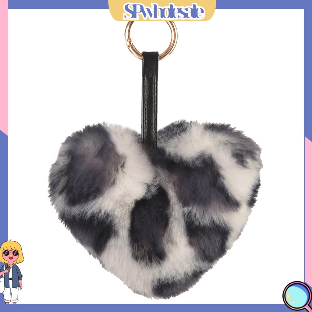 <SPwholesale> Móc Khóa Hình Trái Tim Họa Tiết Da Báo Bằng Lông Nhung Thời Trang