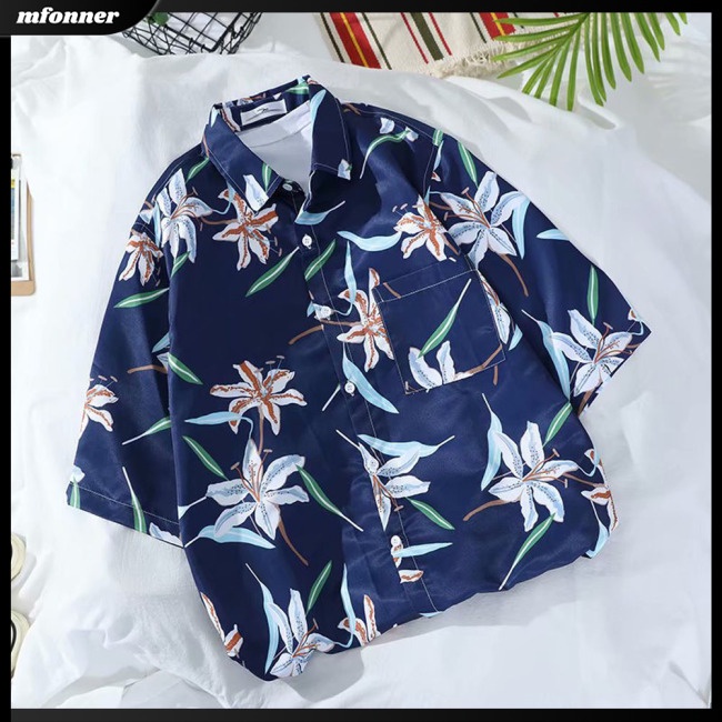 Áo Sơ Mi Nam Tay Ngắn Dáng Rộng Phong Cách Bãi Biển Hawaii Thời Trang Mùa Hè