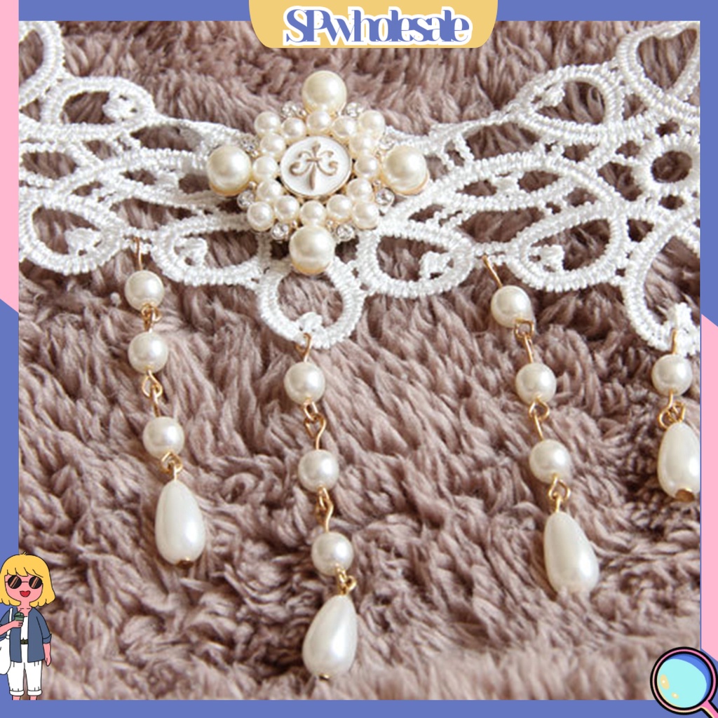 &lt;SPwholesale&gt; Vòng Cổ Choker Ren Trắng Đính Ngọc Trai Nhân Tạo Thanh Lịch Có Thể Điều Chỉnh Trang Sức Cưới Cho Nữ