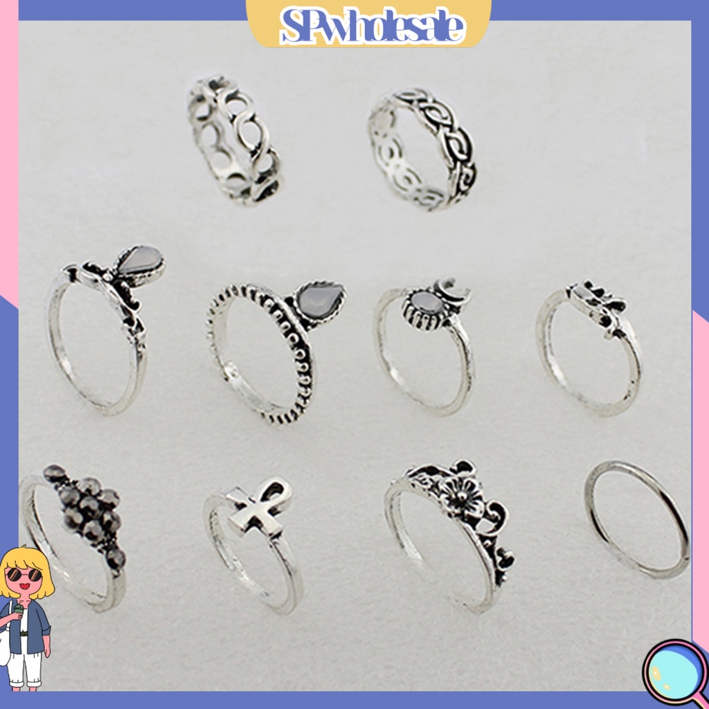 <SPwholesale> Set 10 Nhẫn Đeo Khớp Ngón Tay Phong Cách Vintage Cho Nữ