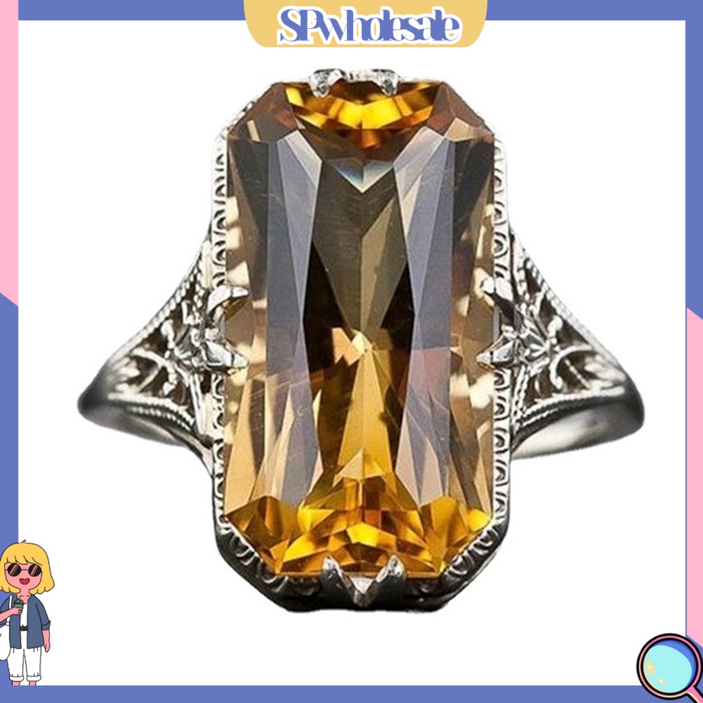 <SPwholesale> Nhẫn Đính Hôn Khoét Rỗng Mạ Điện Đính Đá Zircon Hình Học Trang Sức Cho Tiệc Cưới