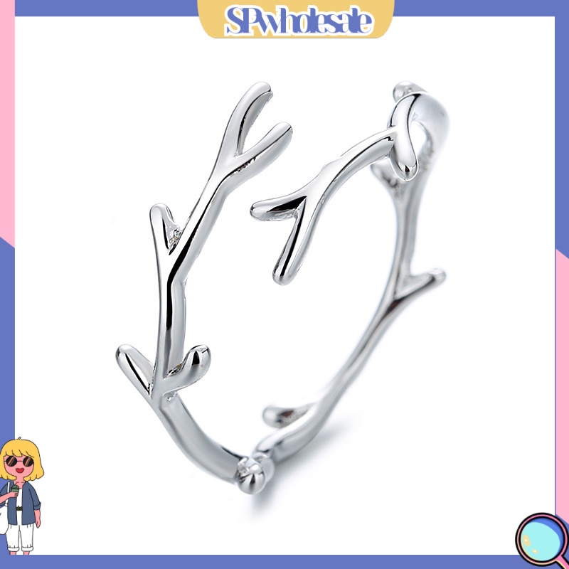 <SPwholesale> Nhẫn Hở Mạ Điện Hình Học Sừng Hươu Lá Cây Đơn Giản Quyến Rũ Trang Sức Chống Mài Mòn Có Thể Điều Chỉnh