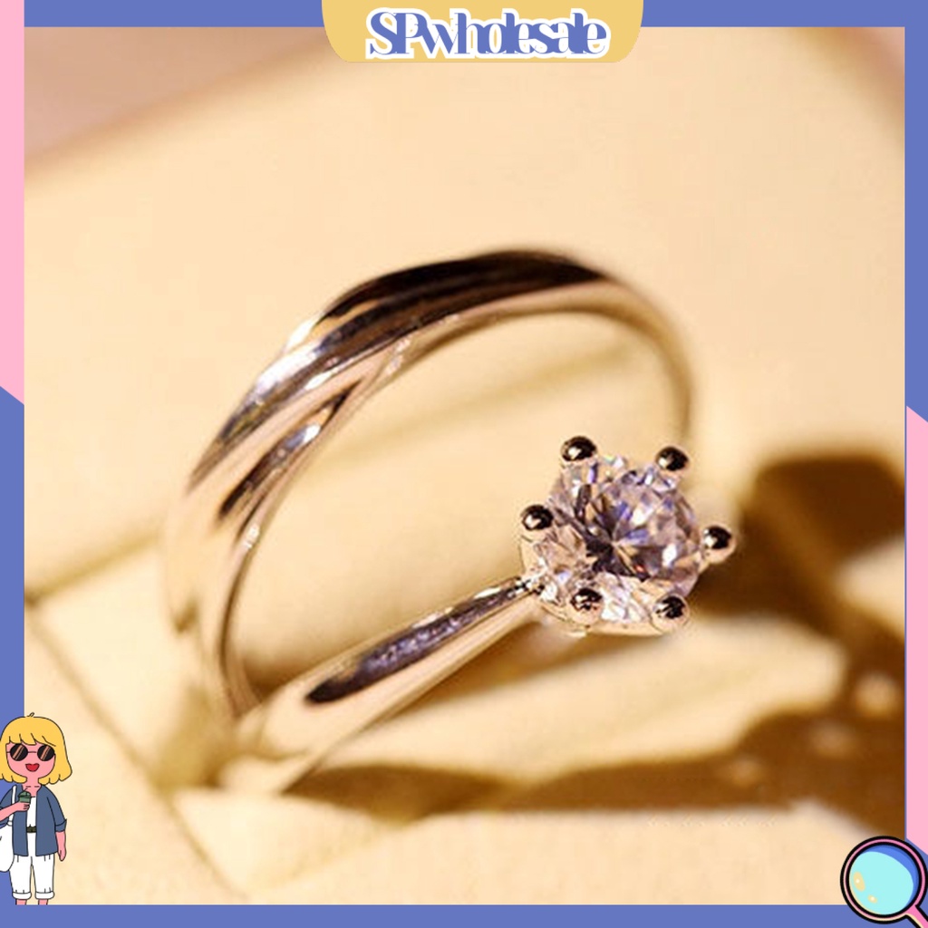 <SPwholesale> Nhẫn Đính Đá Sáng Bóng Cao Không Phai Màu Trang Trí Đám Cưới Cho Nữ