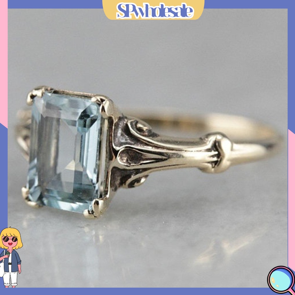 <SPwholesale> Nhẫn Đính Hôn Đính Đá Topaz Giả Hình Vuông Thanh Lịch Dành Cho Nữ