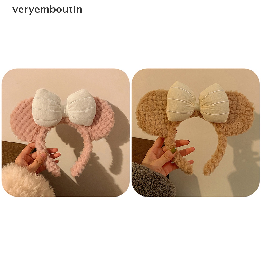 Băng đô cài tóc rửa mặt Tai Gấu Nhỏ Đính Nơ Họa Tiết Hoạt Hình Dễ Thương Cho Nữ