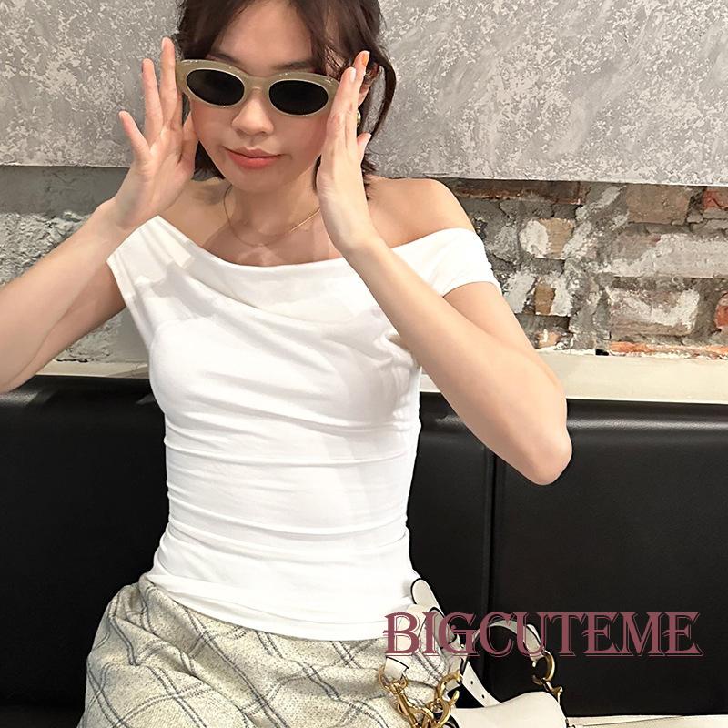 Áo Thun Tay Ngắn Hở Vai Màu Trắng Trơn Thời Trang Dành Cho Nữ