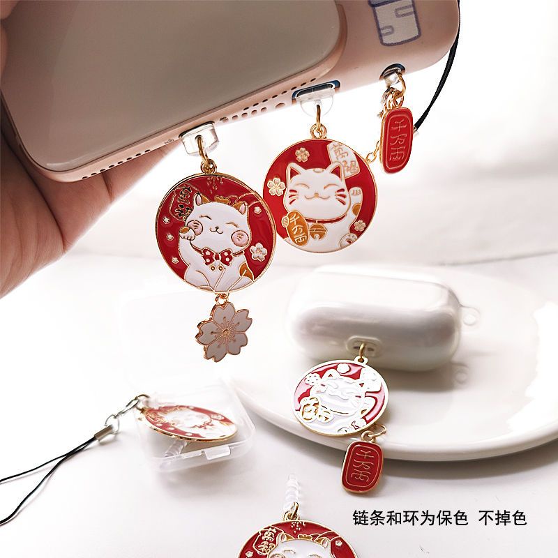 Nút Chặn Cổng Tai Nghe Điện Thoại Chống Bụi Hình Mèo May Mắn Hoa Anh Đào Cho Cặp Đôi