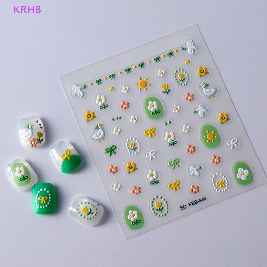 Miếng Dán Trang Trí Móng Tay Tự Dính Họa Tiết Hoa 5D Mới