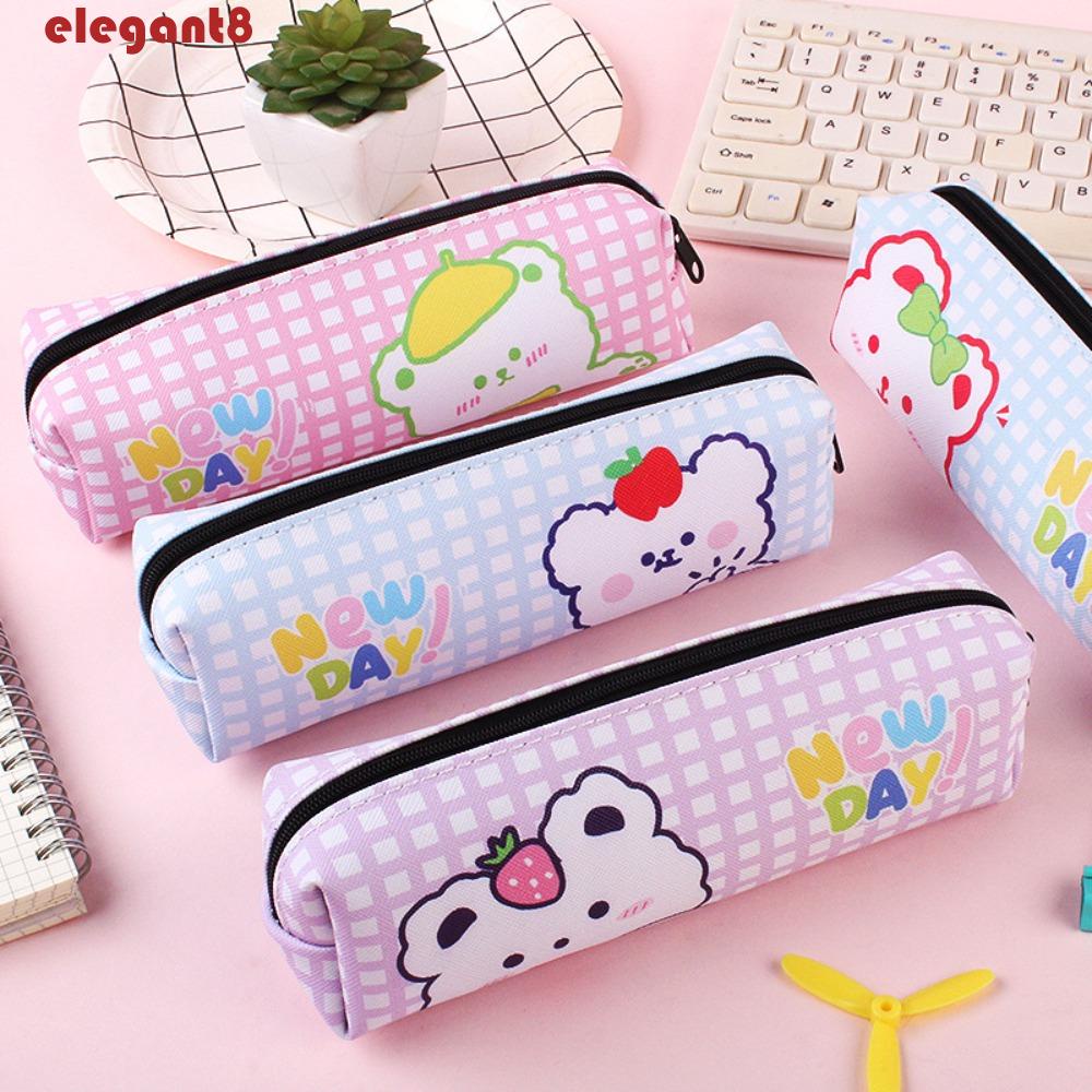 Túi Đựng Bút Bằng Da PU Đa Năng In Họa Tiết Gấu Hoạt Hình Dễ Thương Thời Trang Cho Nữ Ốp