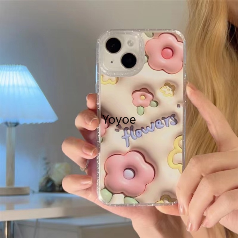 Ốp Điện Thoại Silicon Mềm Viền Khung Chống Sốc Họa Tiết Hoa 3D Lấp Lánh Cho iPhone 14 13 12 Pro Max Plus 2023