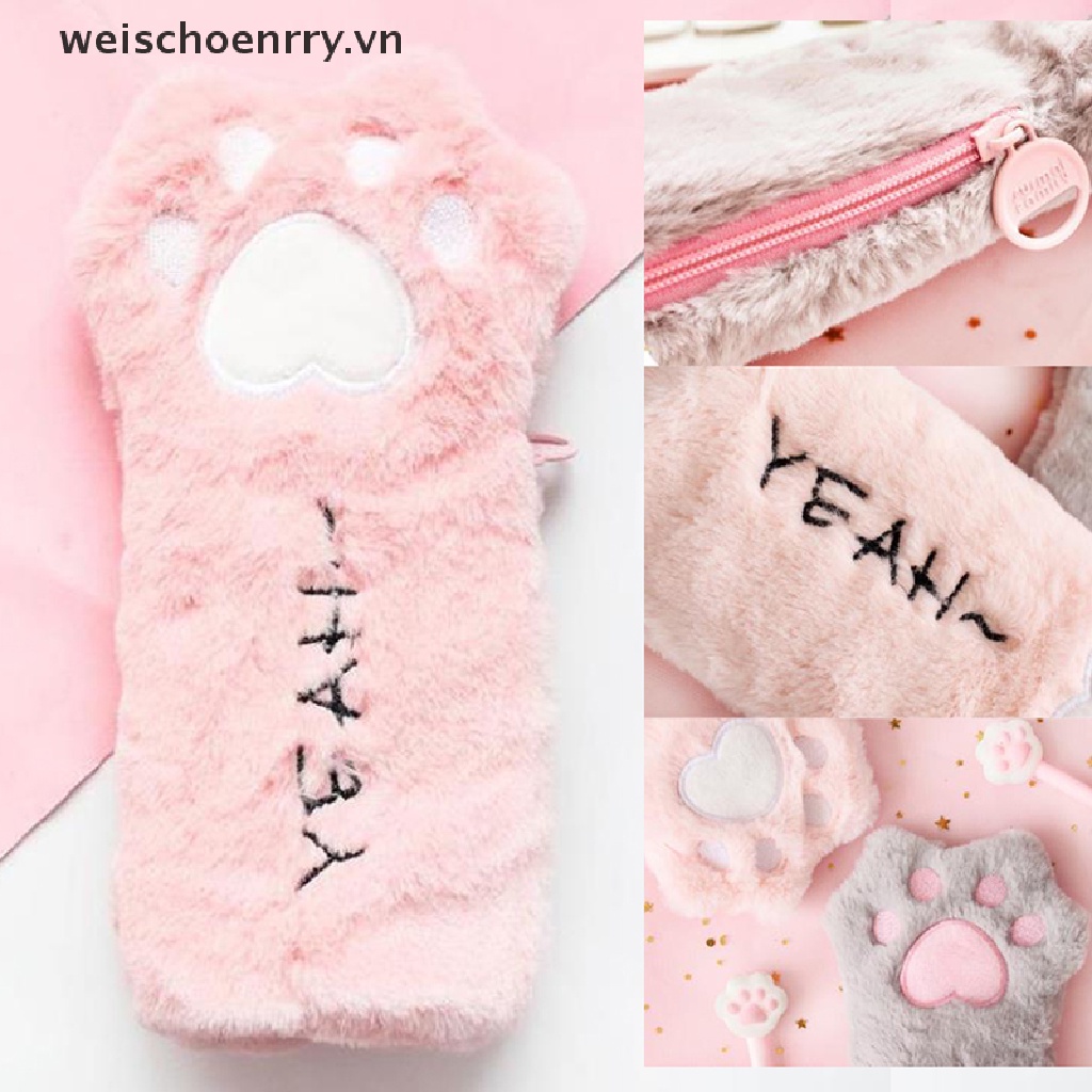 1 Túi Đựng Bút Hình Móng Vuốt Mèo Bằng Lông Nhung Kích Thước Lớn