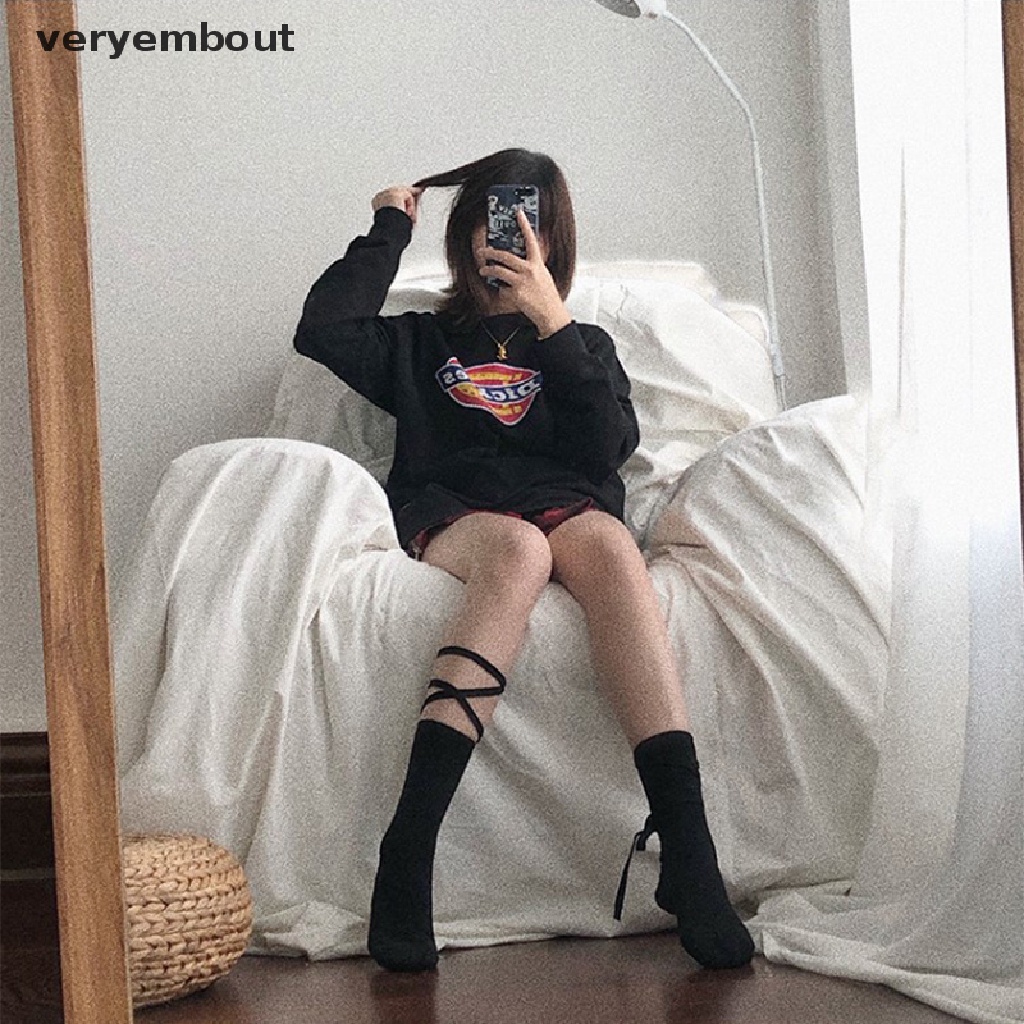 Vớ Ống Cao Ngang Bắp Chân In Chữ Màu Trắng Đen Phong Cách Lolita Nhật Bản Harajuku Gợi Cảm Mùa Hè Cho Nữ Sinh