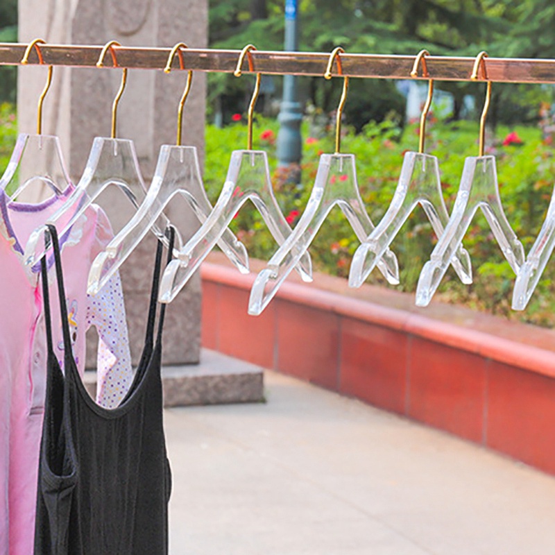 Set 5 Móc Treo Quần Áo Bằng Acrylic Trong Suốt Với Móc Màu Vàng Kim Cho Nữ