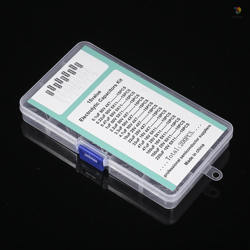 Bộ 200 Tụ Điện Phân Cực 15Values Kèm Hộp Đựng