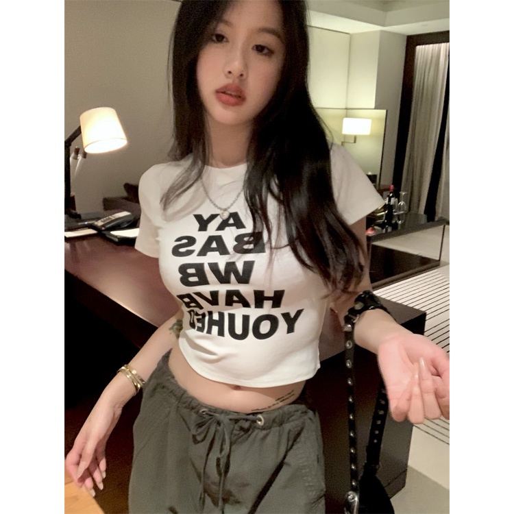 COZOK Áo Thun Ngắn Tay Dáng Ôm In Họa Tiết Monogram Cá Tính Dễ Phối Đồ Thời Trang