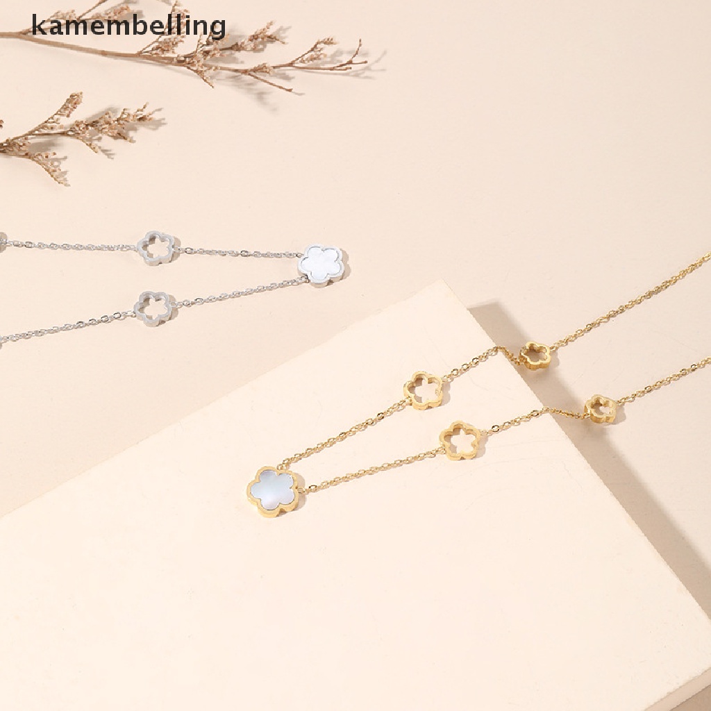 Vòng cổ Bằng Thép Titan Cao Cấp Mặt Hình Hoa Vỏ Sò Màu Trắng Thanh Lịch Thời Trang Cho Nữ