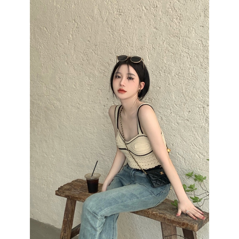 Áo Tank Top Dệt Kim Phong Cách Hàn Quốc Thời Trang Mùa Hè Cho Nữ