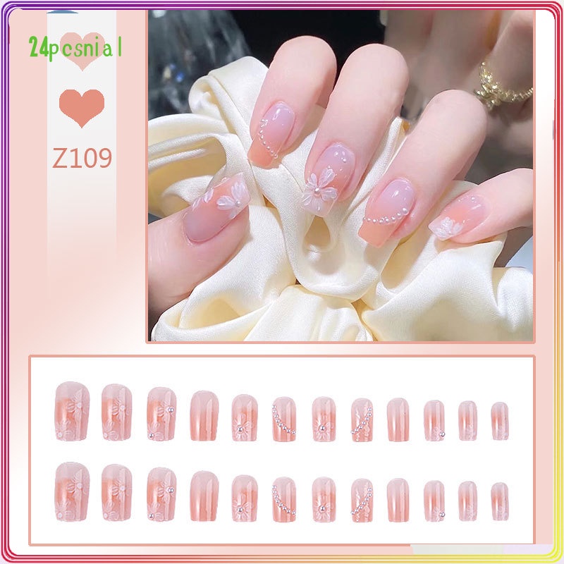 Phụ Kiện Trang Trí Móng Tay Hình Hoa Đính Ngọc Trai Xinh Xắn/Móng Tay Giả 3d / Móng Tay Giả Kèm Keo Móng Dài/ nơ kèm keo dán dễ thương xinh xắn