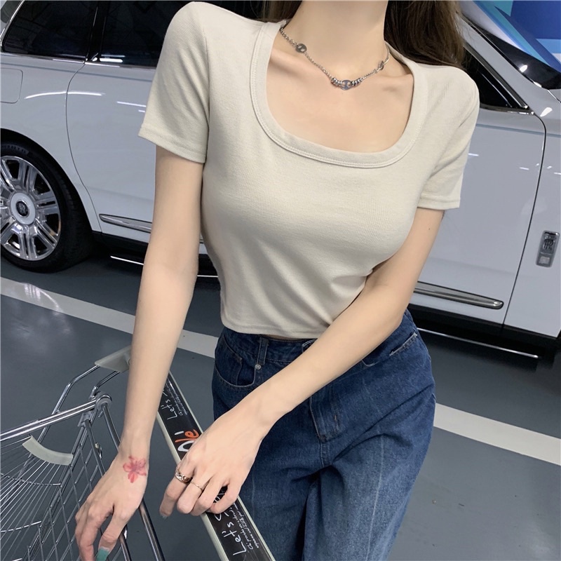 Áo croptop cổ vuông sát nách chẹc chi MRA003G