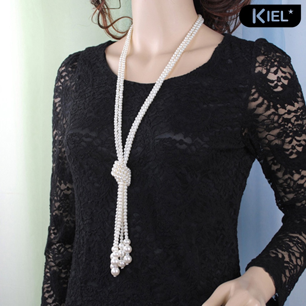 KIEL❀Vòng Cổ Tua Rua Thắt Nút Bằng Hợp Kim Đính Ngọc Trai Nhân Tạo Màu Sắc Trắng