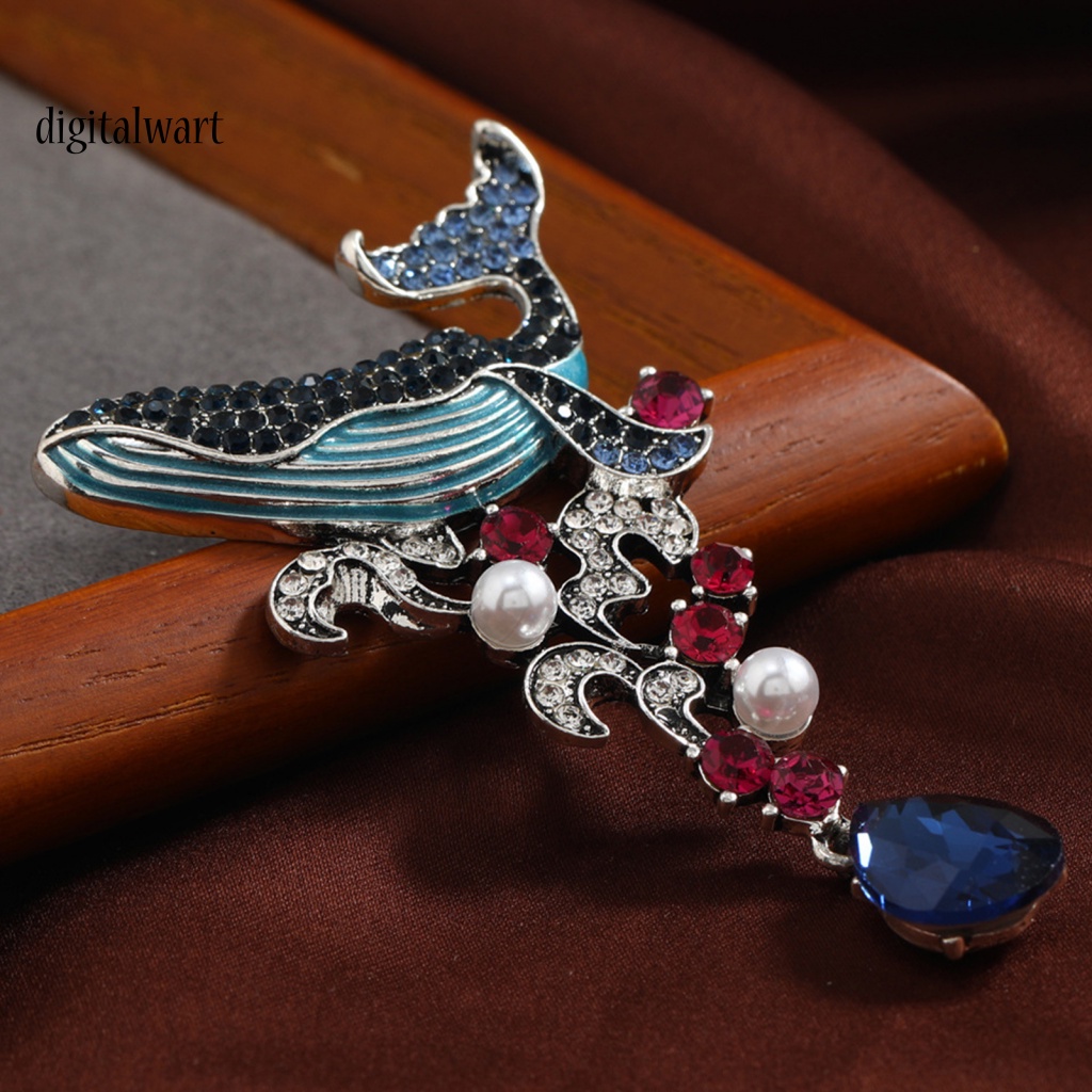 Kỹ Thuật Số| Ghim Cài Áo Hình Cá Voi Đính Đá Tráng Men Giả Chống Gỉ Sét Phong Cách Vintage