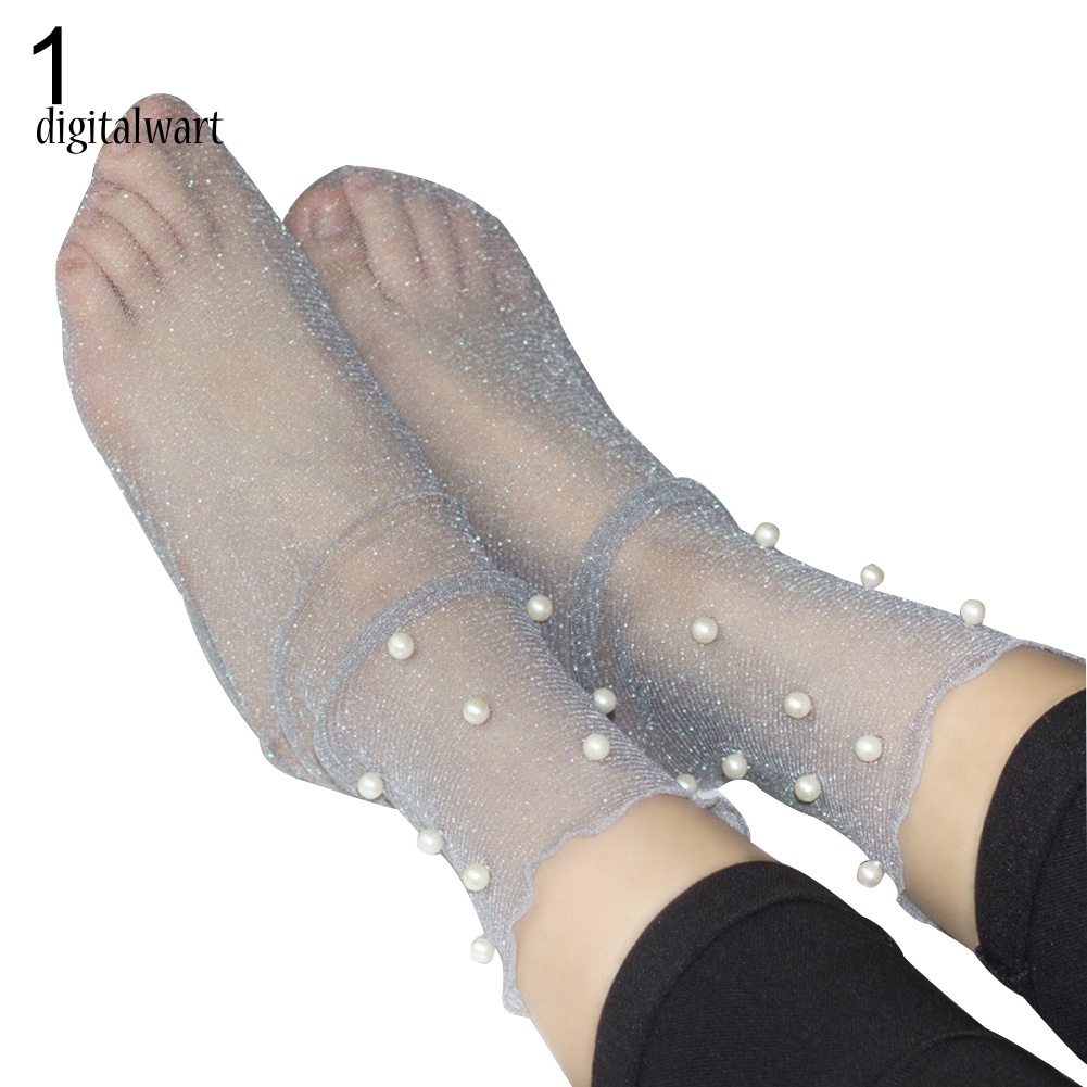 Kỹ Thuật Số| Vớ Trong Suốt Đính Ngọc Trai Giả Lấp Lánh Thời Trang Cho Nữ