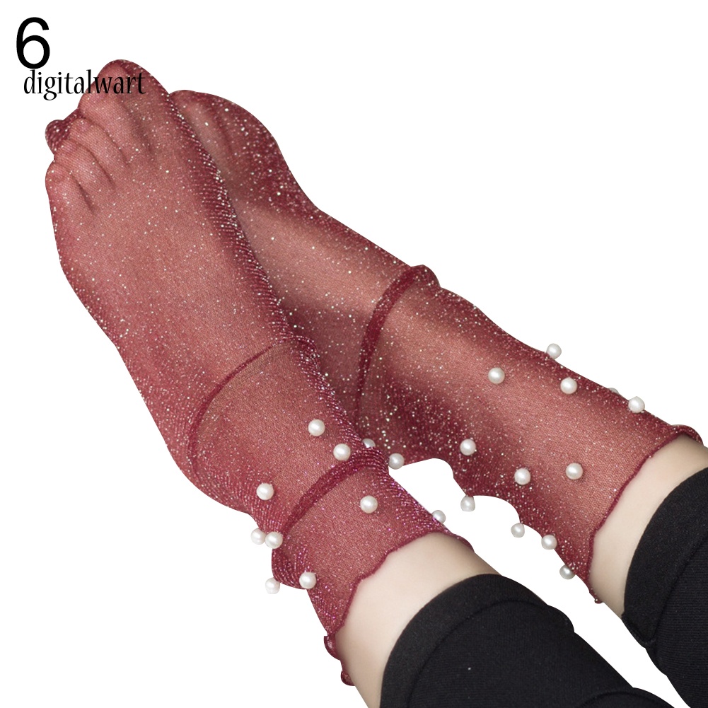 Kỹ Thuật Số| Vớ Trong Suốt Đính Ngọc Trai Giả Lấp Lánh Thời Trang Cho Nữ