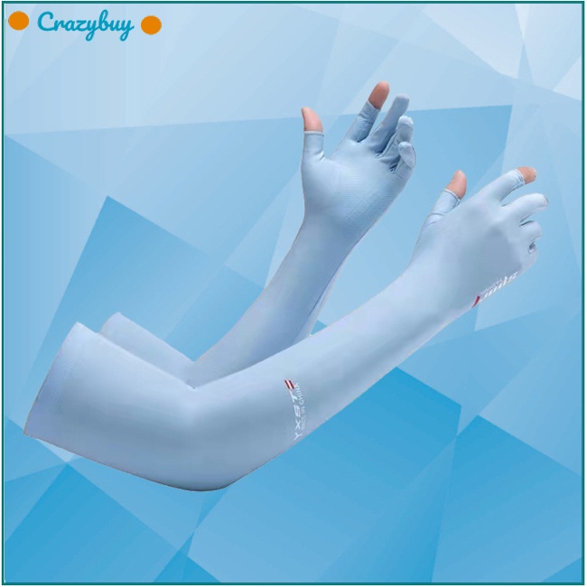Cr 1 Cặp Găng Tay Chống Nắng Bằng Lụa Lạnh Mỏng Có Lỗ Xỏ Ngón Cái Bảo Vệ Tay Chống