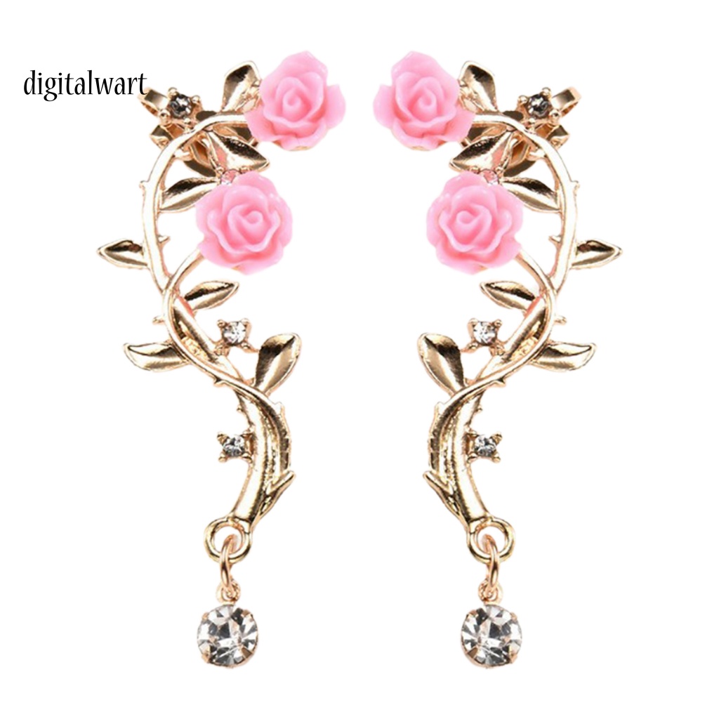 Kỹ Thuật Số| 1 Cặp Khuyên Kẹp Vành Tai Hình Hoa Hồng Đính Đá Lấp Lánh