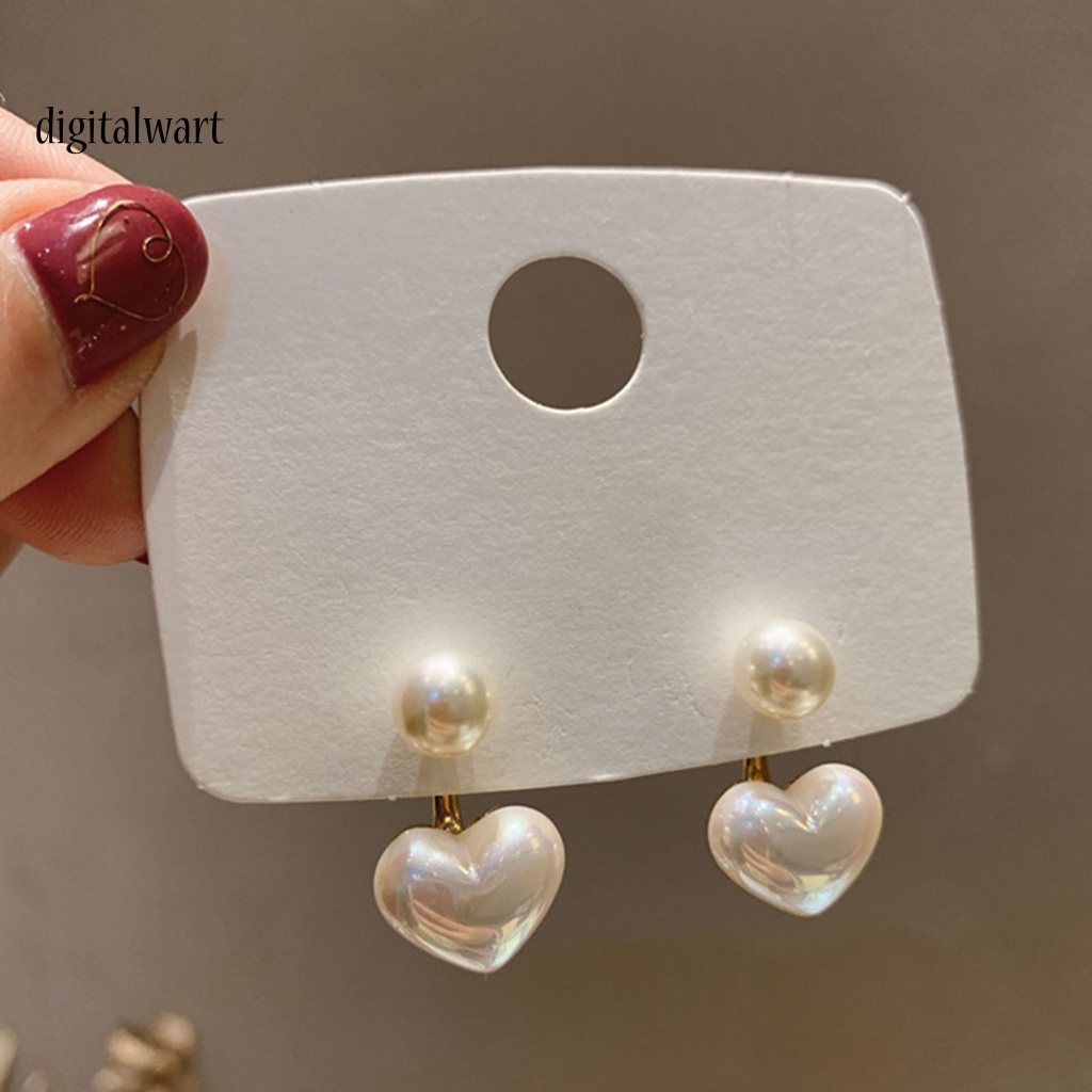 Kỹ Thuật Số| 1 Đôi Bông Tai Hình Trái Tim Đính Ngọc Trai Giả Màu Trắng Thời Trang Dành Cho Nữ