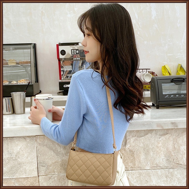 Túi Đeo Chéo Vai Bằng Da Nhân Tạo Màu Trơn Thêu Họa Tiết Hình Thoi Thời Trang Cho Nữ