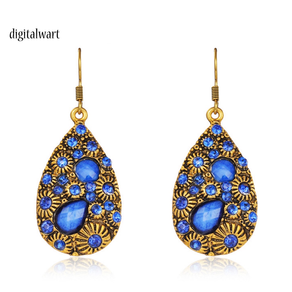 Kỹ Thuật Số| 1 Đôi Bông Tai Đính Đá Hình Giọt Nước Phong Cách Dân Tộc