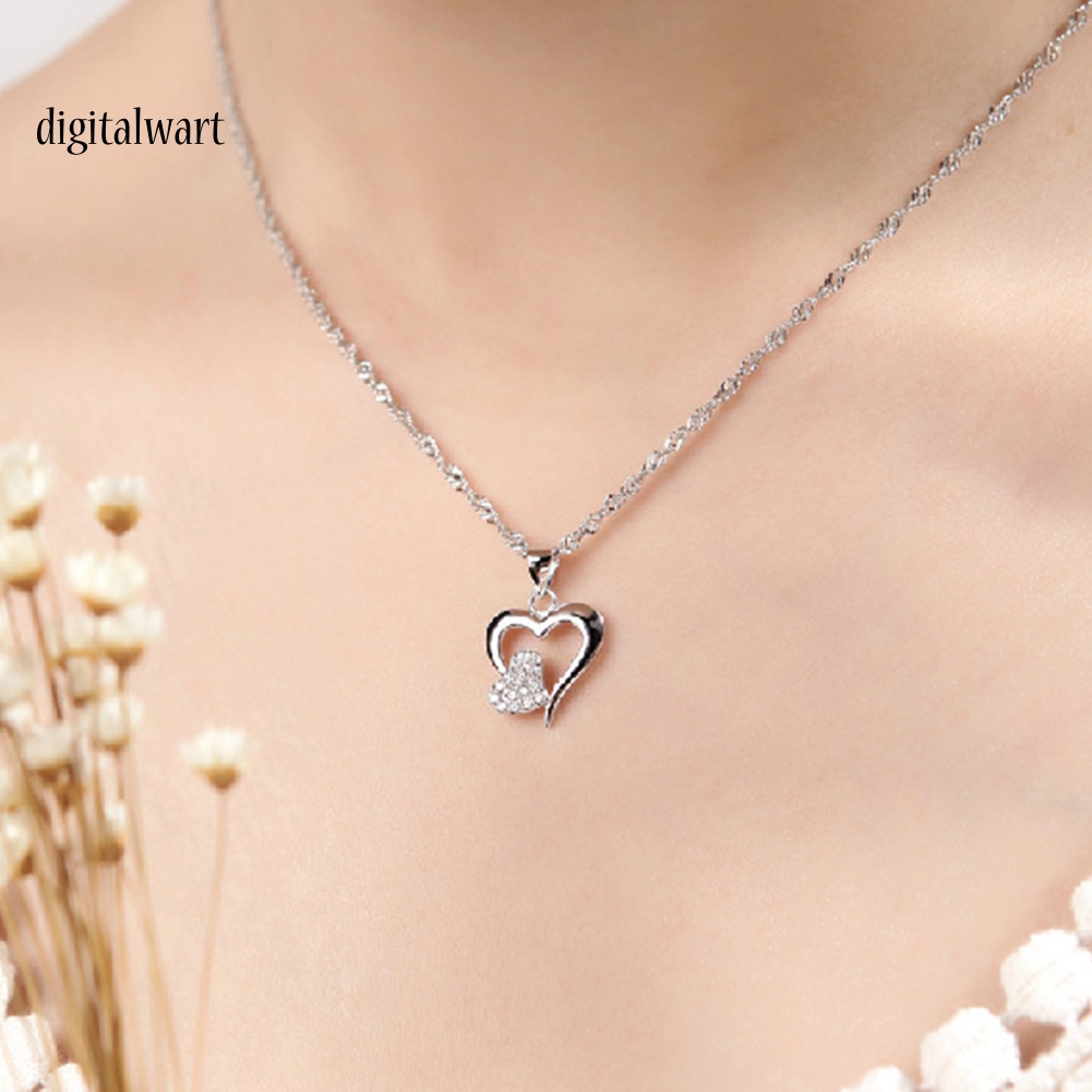 Kỹ Thuật Số| Vòng cổ Mạ BạC HìNh TráI Tim ĐíNh Đá Xinh XắN