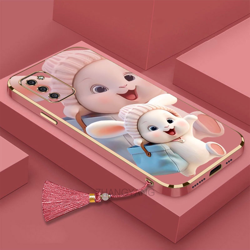 Ốp lưng Samsung a02s a03s Silicon Viền Thẳng Họa Tiết Chú Thỏ Nhiều Màu Dễ Thương Kèm Dây Đeo Cho Samsung a02s a03s