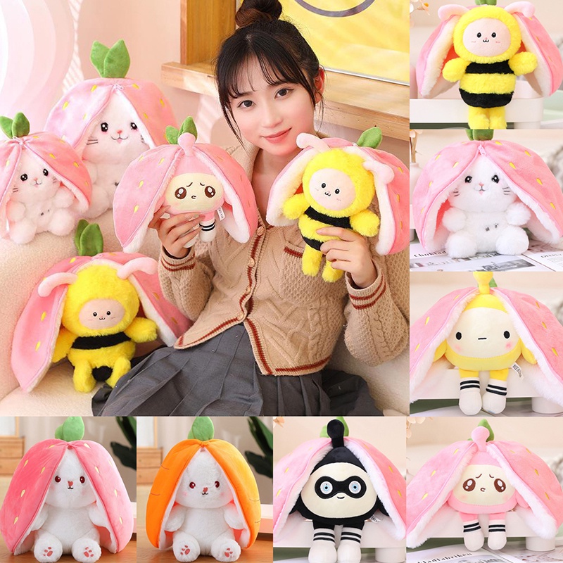 HYC Humey Gấu Bông con thỏ Cosplay 2 trong 1 Màu - Bunny Bông Cao Cấp Gấu Bông Thú Nhồi Bông Hình Thỏ dâu Và Cà Rốt