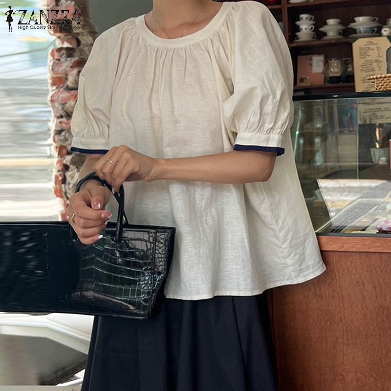 Zanzea Áo Thun Nữ Ngắn Tay Cổ Tròn Thắt Nơ Lưng Thời Trang